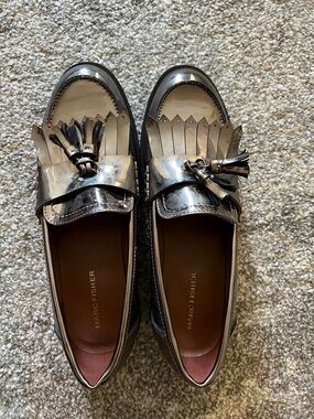 Marc Fisher Chrome Silver Tassel Kiltie Loafers